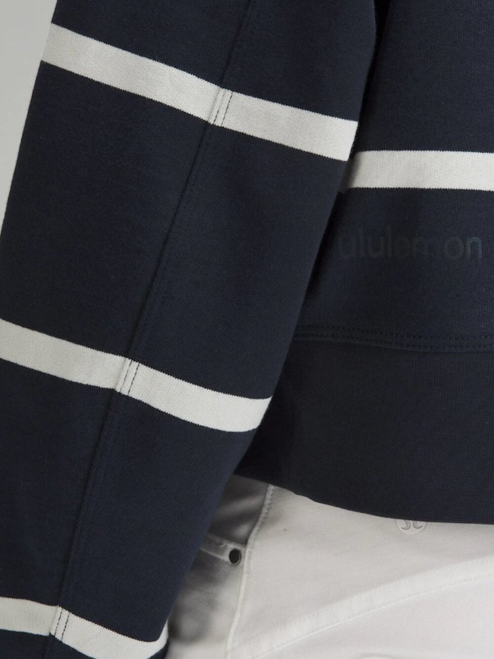 Lululemon Perfectly Oversized Cropped Crew Navy White Stripe Sweatshirt size 4 - Picture 3 of 8